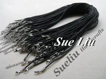 

100pcs 2.5mm Black Black Rubber Necklace Cord With Lobster Clasp -18"