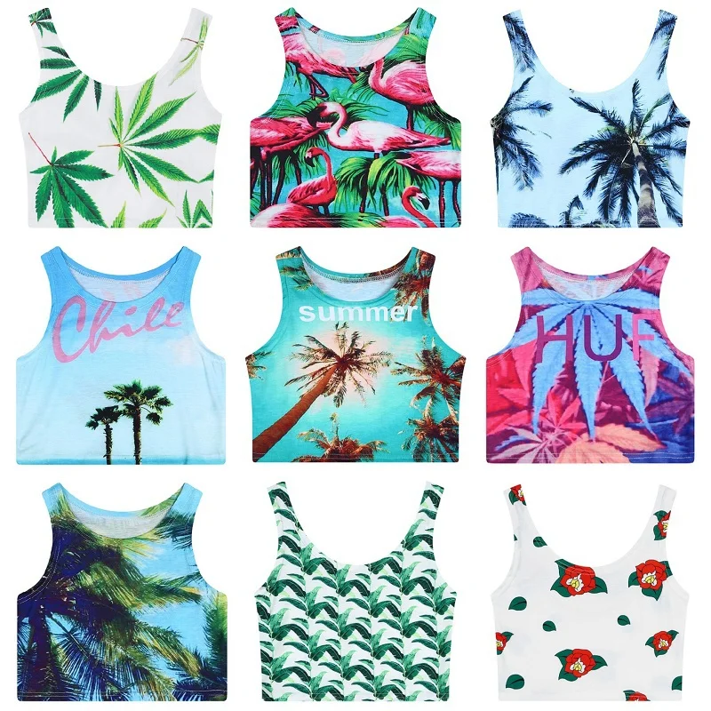Womens Summer Leaf Palm Tree Floral Graphic Crop Top Women Cropped Tops