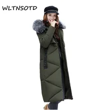 new arrival full 2017 women winter big fur collar slim thick cotton jacket female knee hooded warm parka coat Solid Long
