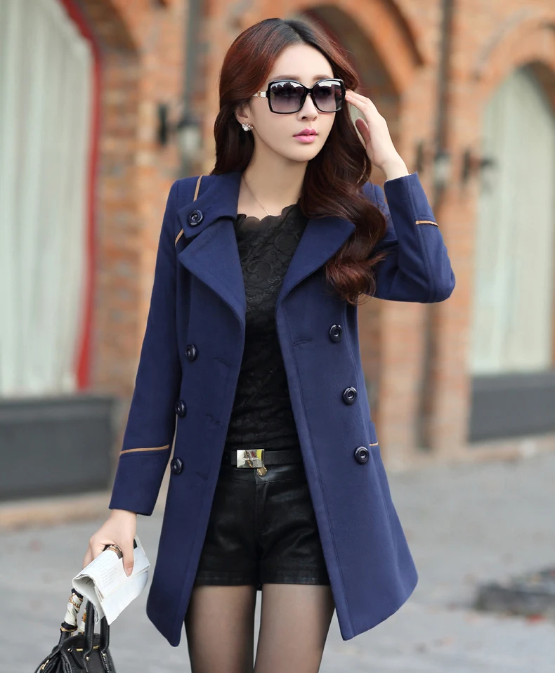 Весеннее новое женское кашемировое пальто корейский стиль Модное дизайнерское элегантное женское пальто плащ-манто Касмир манто Femme - Цвет: Синий