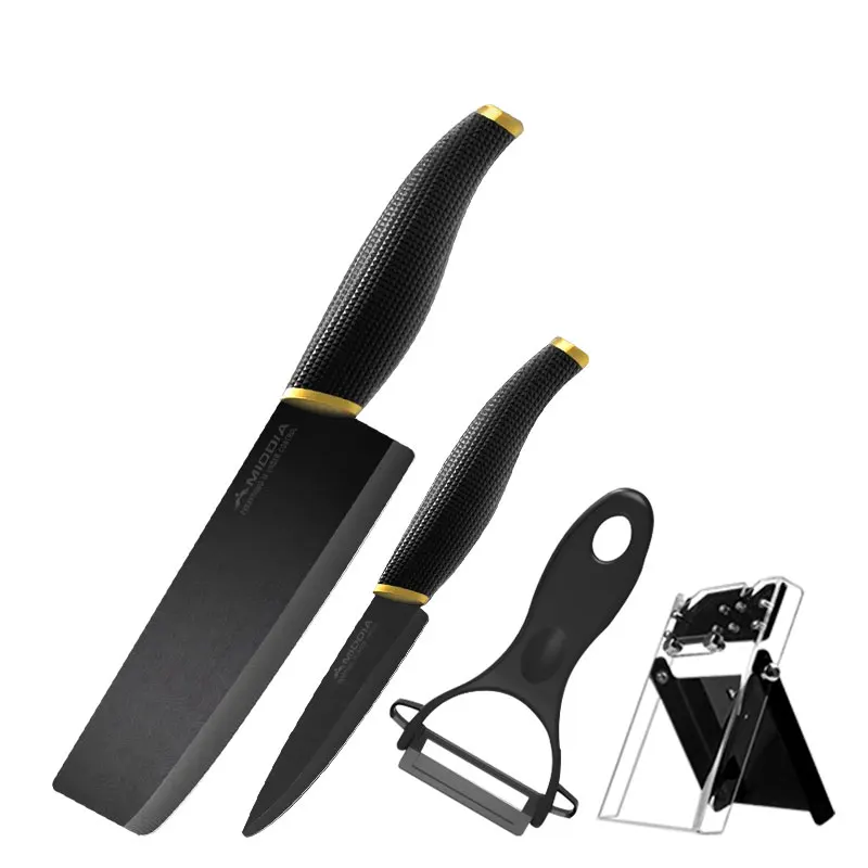 Middia 4 шт. черный велел керамических ножей с блок кухня фрезы Керамический нож+ Кливер нож+ нож