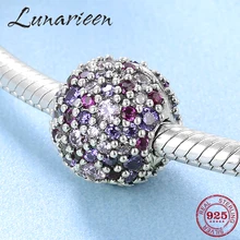 Настоящее серебро 925 пробы, очаровательные розовые фиолетовые цветные Круглые бусины для зажимов, подходят к оригинальному браслету Pandora, ювелирные изделия