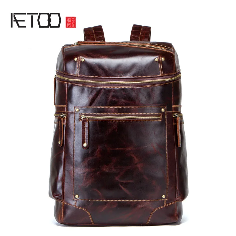 AETOO New men's shoulder bag European and American retro crazy leather men's bag multi-function backpack AETOO New men's shoulder bag European and American retro crazy leather men's bag multi-function backpack