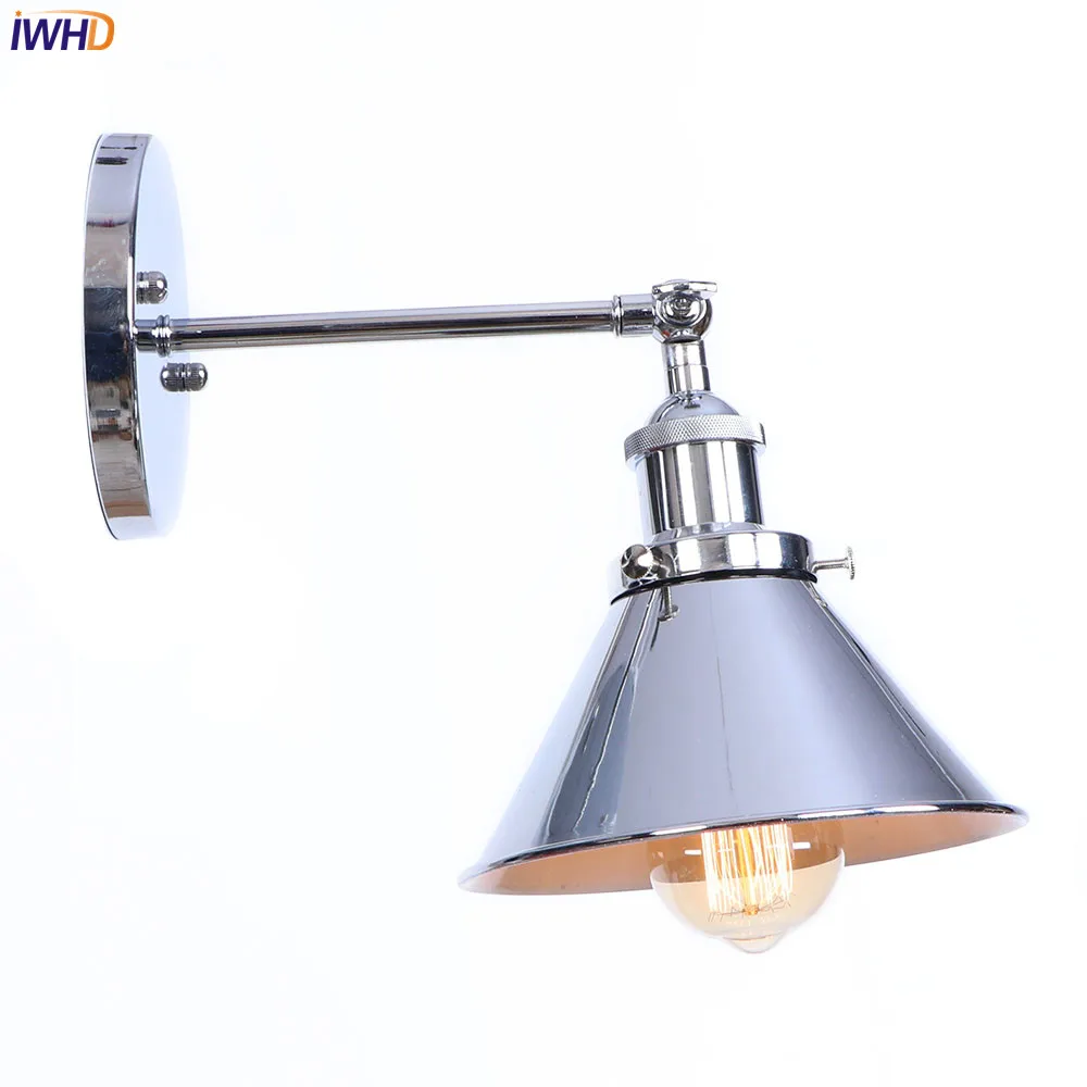 IWHD Серебряная антикварная винтажная настенная лампа для спальни гостиной Лофт промышленный Ретро Эдисон светодиодный настенный светильник для домашнего освещения