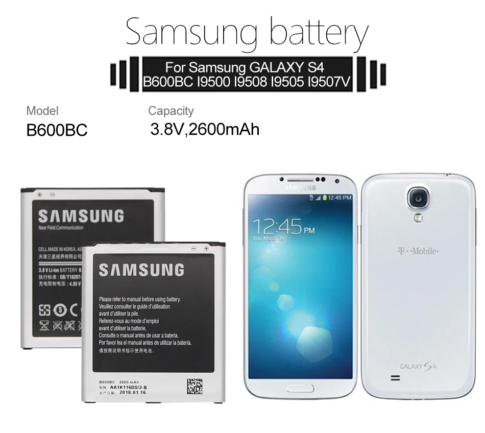 SAMSUNG Original Replacement Phone Battery 2600mAh B600BC B600BE For Samsung GALAXY S4 I9500 I9502 GT-I9505 I9508 I959 With NFC