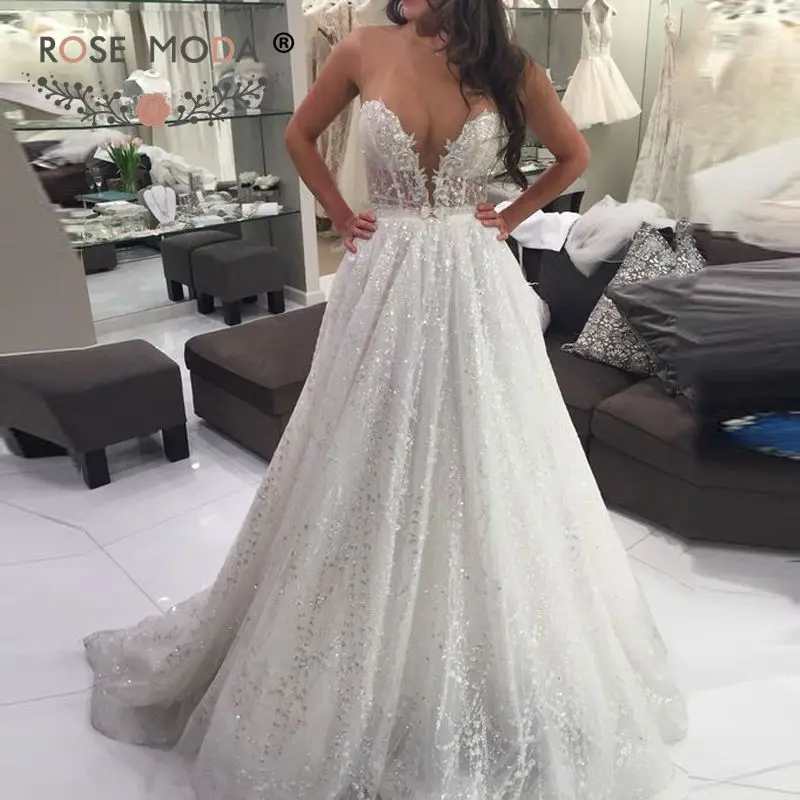 Роза Мода роскошное кружевное свадебное платье Свадебные платья с низким вырезом на спине на заказ
