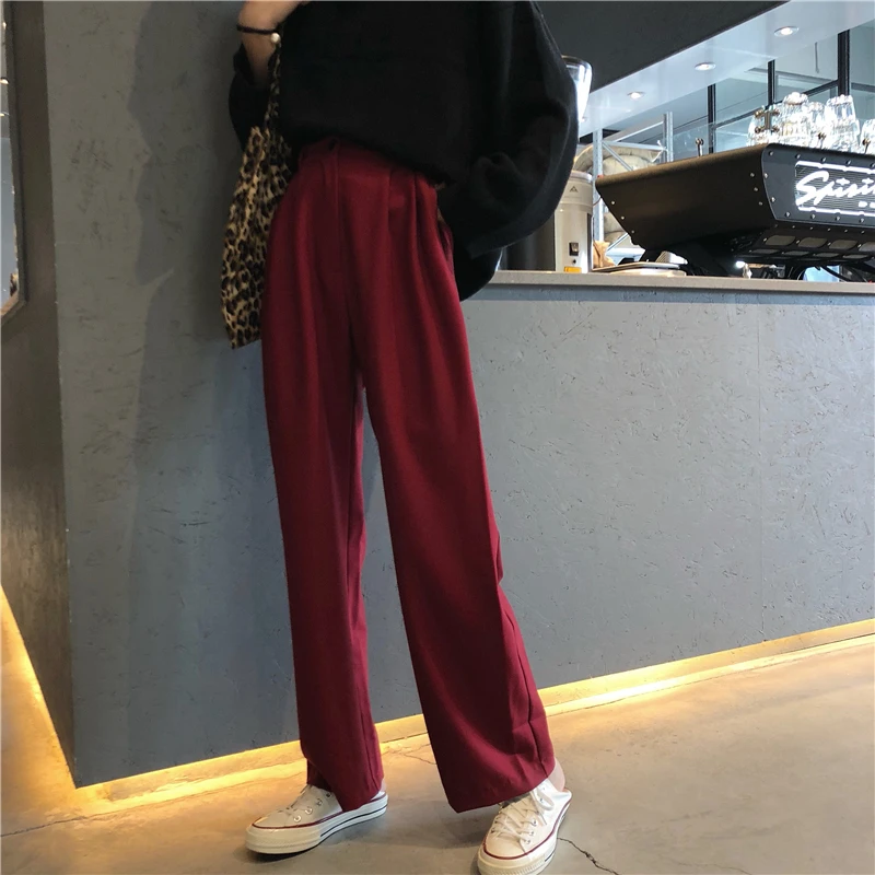 

Mazefeng New Women Vintage Fashion Loose Style Pants Ladies Sports Style Casual Straight Pants Female Wide Leg Pant Streetwear