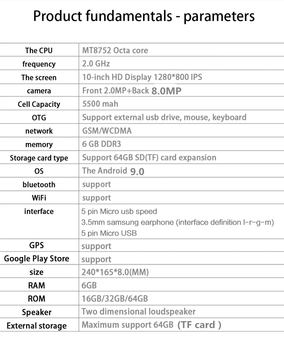 Бесплатная доставка; набор из 10 дюймовый планшет 3g 4G FDD LTE Octa Core 6 ГБ Оперативная память 64 Гб Встроенная память 1280x800 ips 8MP Камера Android 9,0 gps