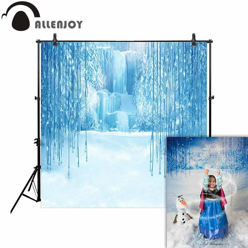 

Allenjoy photography backdrop winter snow frozen fairy tale waterfall background photobooth prop studio photocall new fabric