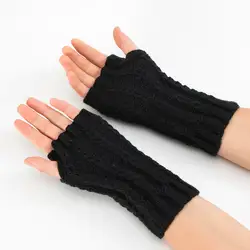 Для женщин зима запястье рука теплее однотонные трикотажные короткие перчатки без пальцев Варежки Треугольники цветок mitt трикотажные