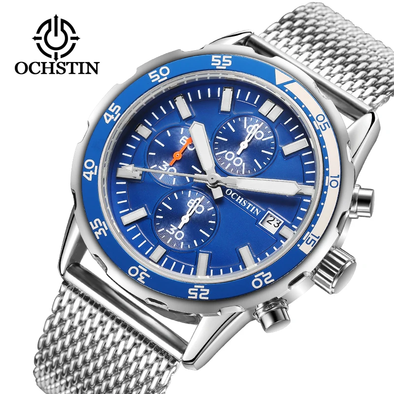 Ceny OCHSTIN 2019 moda sport zegarki męskie wodoodporne analogowe siatka stalowa pasek kwarcowy zegarki mężczyźni Brithday zegar Reloj Homb