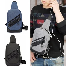Для мужчин Грудь сумка для Для мужчин сумка-мессенджер Грудь пакет Повседневное сумка зарядка через usb тонкие парусиновые плечевой ремень Pack Новая мода