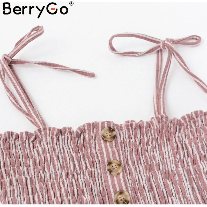 Женское платье миди BerryGo розовое на бретельках в полоску лето|Платья| |