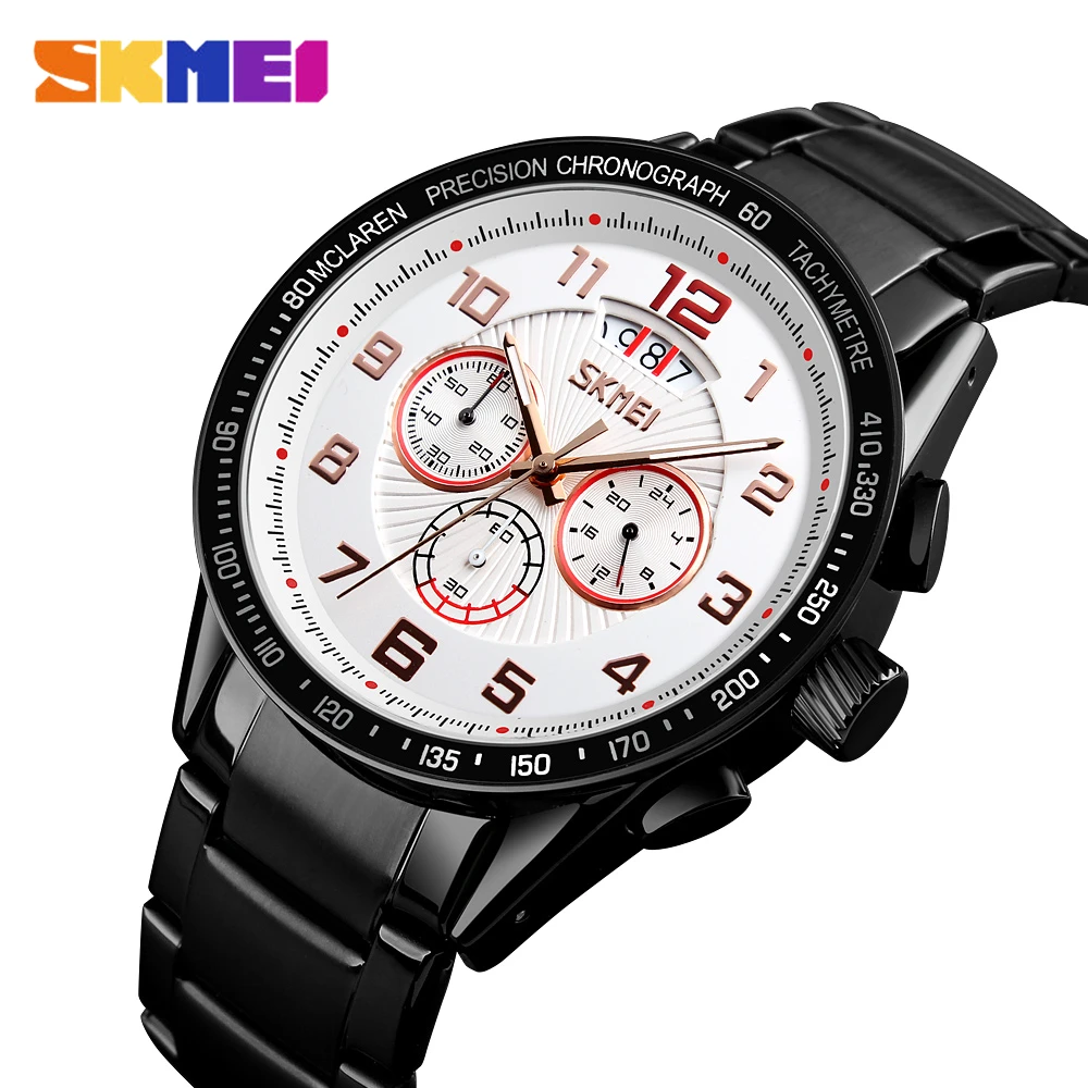 

SKMEI Quartz Men Watch Large Dial Calendar Timing Personality Top Luxury Stainless Steel Watches Waterproof Relogio Masculino