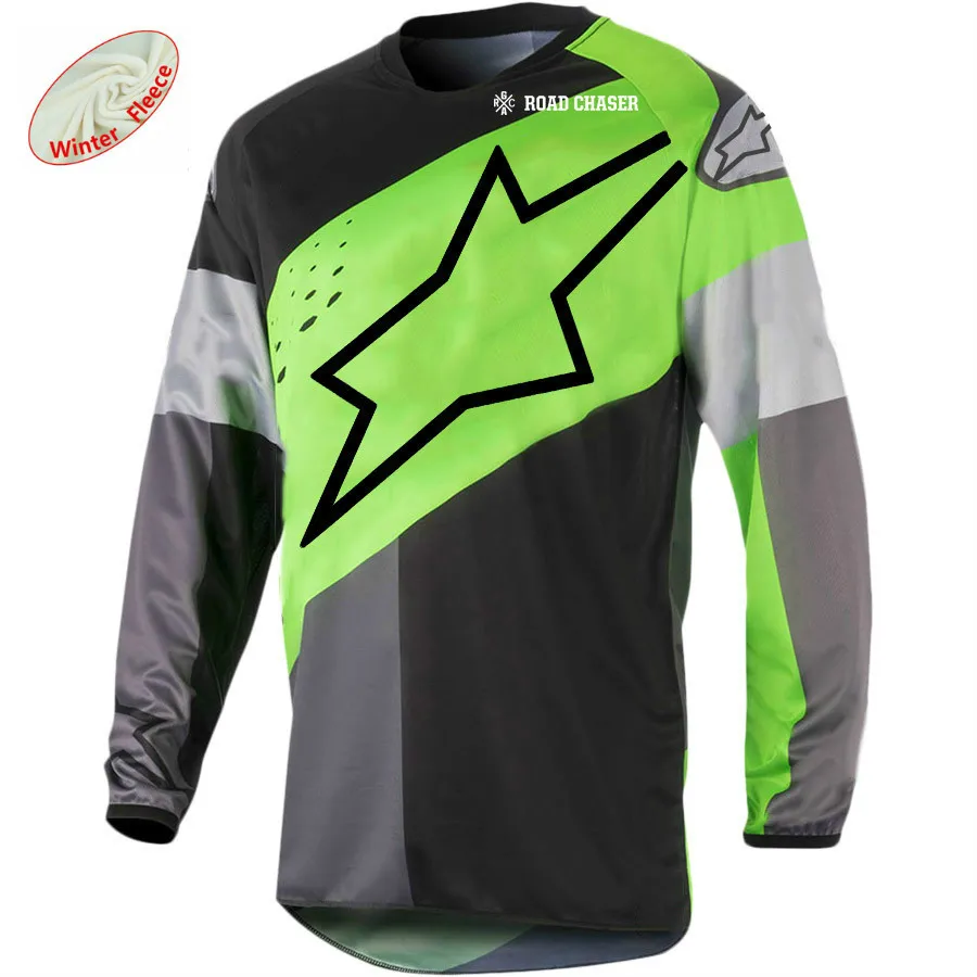 

2018 Men Winter Thermal Fleece Long Sleeves MTB Jerseys Motocross Downhill Bicycle Jersey Motorcycle Off Road Stars Shirts