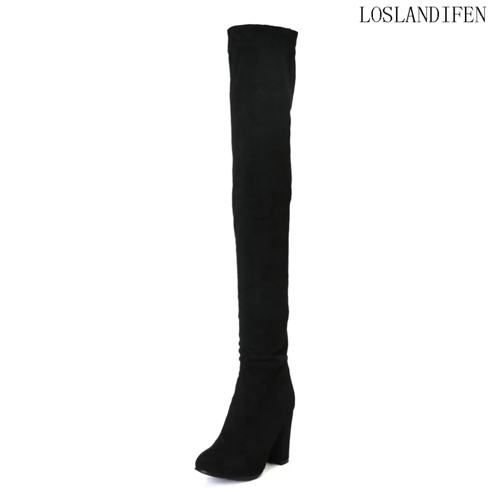 

Women's 2018 Thick-heel Long Boots Kid-suede Western Style Simple Casual Booties Large Size Over Knee Boots Winter Shoes N048