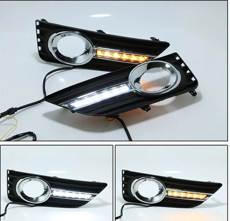 

Qirun led drl daytime running light for Toyota camry 2012 with Dynamic moving yellow turn signal and blue night light