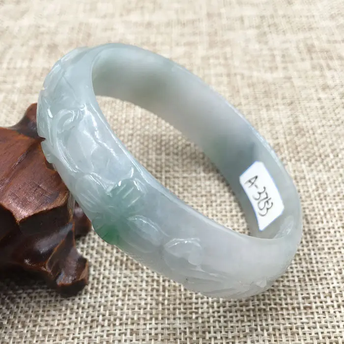 

A-3753 Vintage Chinese Hand-carved Green Jadeite Jade Gems Bracelet Bangle 59mm