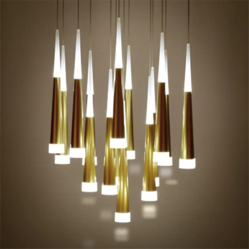

Modern Luxurious Cone Design Metal Acrylic Pendant Light For Stair Foyer Dining Room Bar Decor Creative Suspension 1861