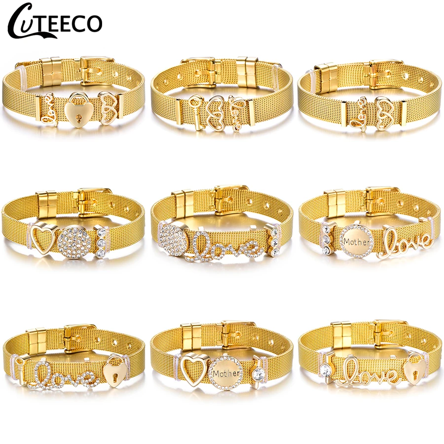 CUTEECO Европейский сетчатый Браслет из нержавеющей стали для женщин очаровательный кристалл в виде сердца браслет мужской модный ювелирный подарок