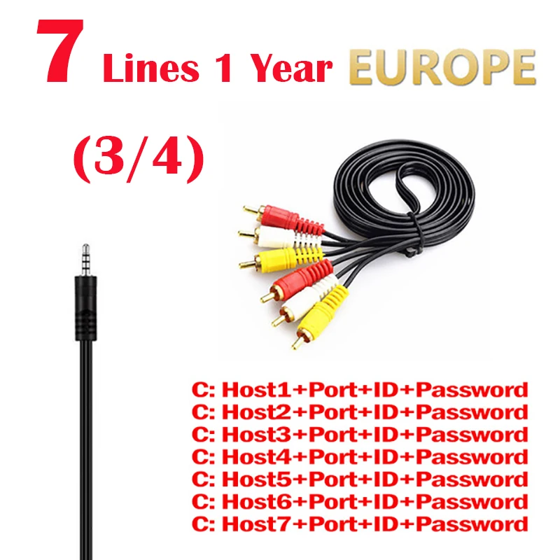 HD AV Cable 1 Year Clines 7Line europe Support Receptor for v7 v8 Satellite Receiver V7 V8 Super DVB-T2/S2 Receptor via USB wifi