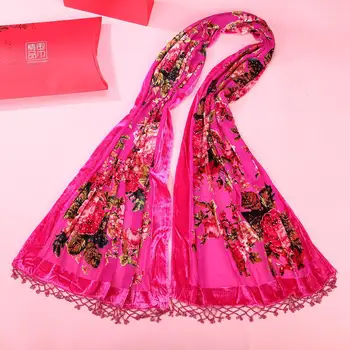 

Flower Large Size Velvet Silk Scarf Hijab Women Girl Elegant Shawl Print Classic Wrap Muffler Femme Warm Mujere Bufanda Scarves
