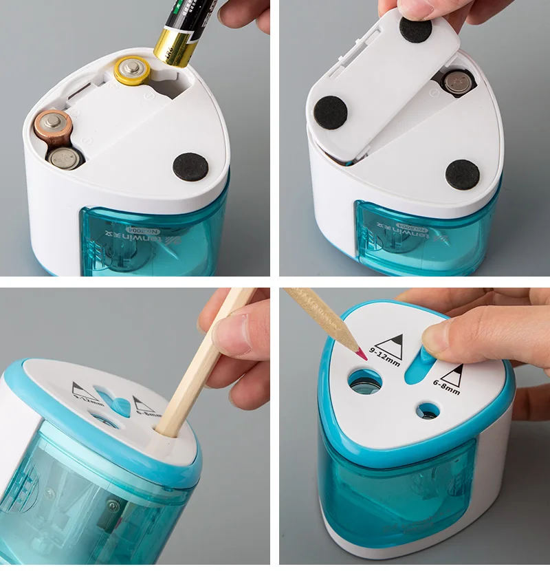 Elétrica do Uso do Apontador de Lápis com Apontador de Dois Artigos de Papelaria Furos para 6-12mm Bateria Lápis Escola Pintura Arte Suprimentos 8 High Quality Material escolar e de escritório