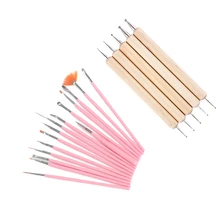 20pcs/set Nail Manicure Kit Double-ended Wooden Dotting Brush Pen Marbleizing Tool