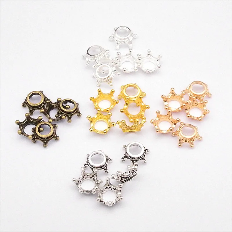 

50pcs/lot Gold/Silver/Antique Bronze Color Crown Bead Caps Connectors Charms End Beads Cap For DIY Jewelry Making Findings Z551