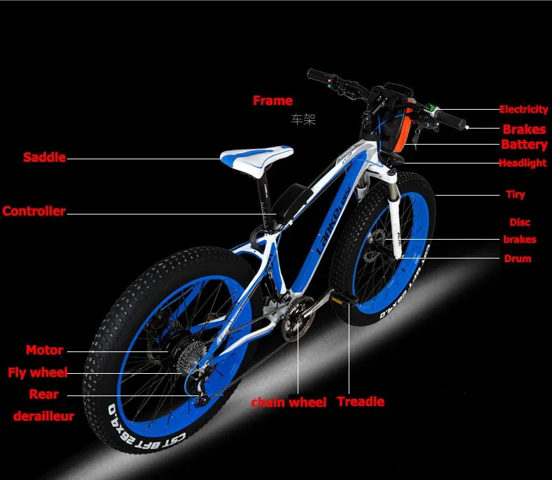 26 дюймов Снежный жир велосипед 4,0 шины электрический велосипед большое колесо 27 скоростей мощность литий-ионная батарея электрический горный электровелосипед