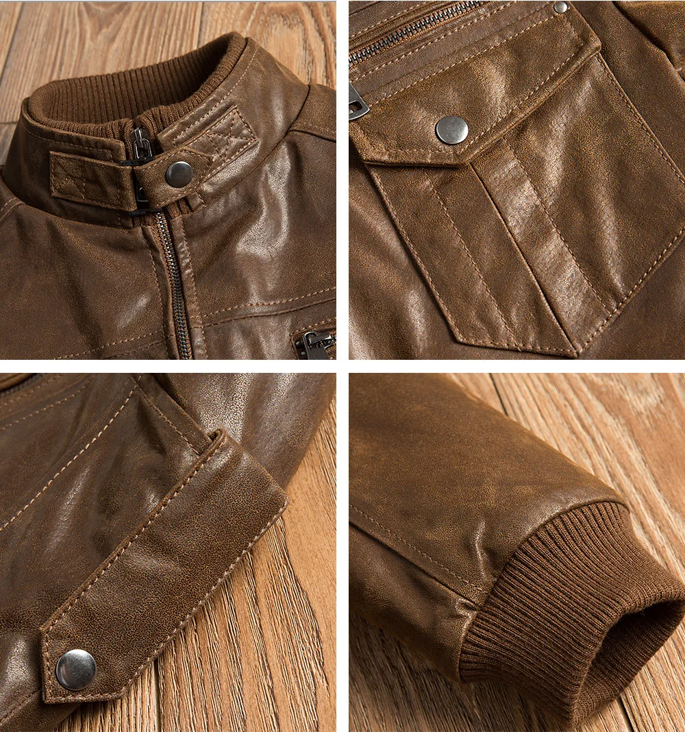 Men's pigskin motorcycle real leather jacket padding cotton winter warm coat male Genuine Leather jacket