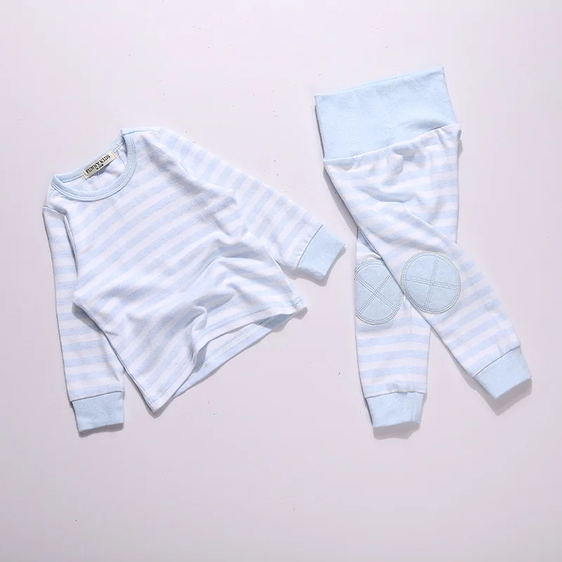 Autumn Winter Kids Pajamas Sets Casual Stripe Warm Unisex Baby Nightwear 2 3 4 5 6 7 Years Child Home Wear Boys Girls Sleepwear - Цвет: Небесно-голубой
