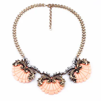 

Pink & Black Marine Big Shell Shape Statement Necklace Indian Jewelry Women Vintage Necklace Collares