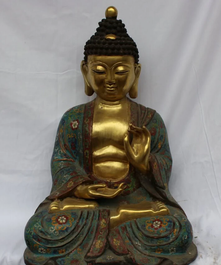 

fast shipping USPS to USA S2532 17"Old Buddhism Tibetan Purple Bronze 24K Gold Gilt Shakyamuni Buddha Statue