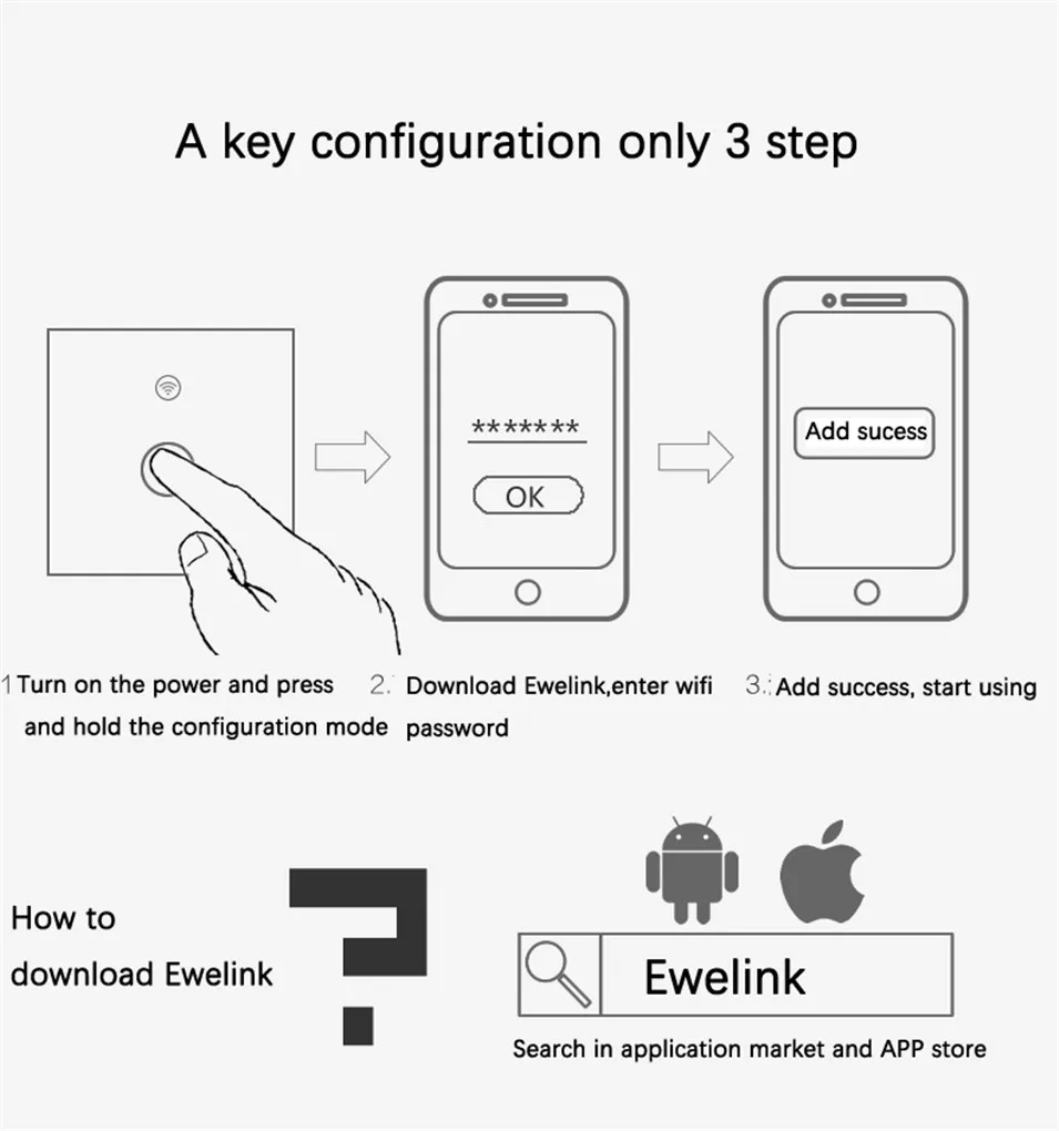 Ewelink приложение US 3 Gang стену сенсорный переключатель Wi-Fi Умный дом света Беспроводной переключатель дистанционного Управление работает с