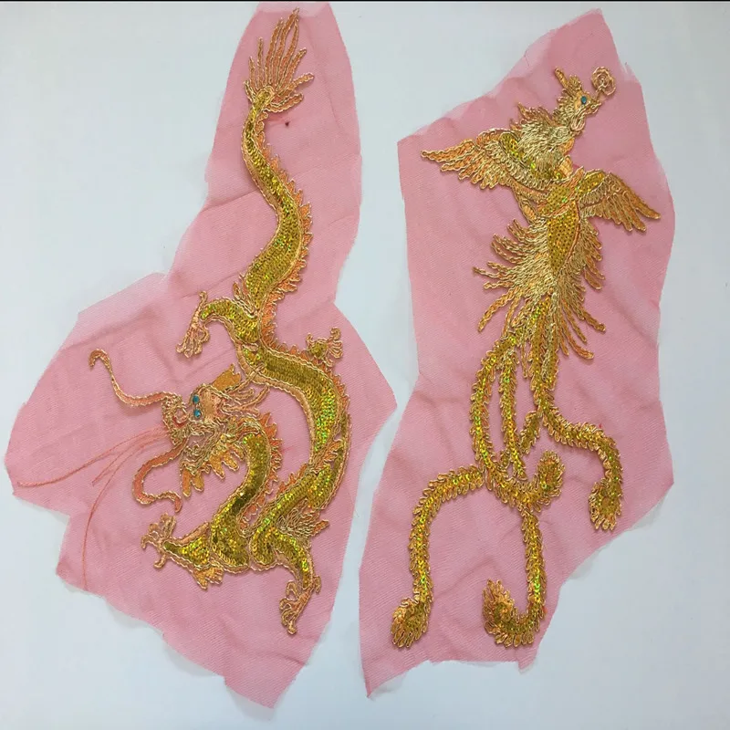 SASKIA 2 шт. китайский вышитый дракон нашивки Вышивка Феникс патч золотые блестки блестка сетка ткань пришить Аппликация на одежду