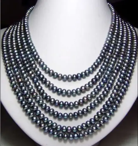 

Free shipping@@@@@ NEW Long 100" 8-9mm Black Natural Cultured Pearl Necklace a