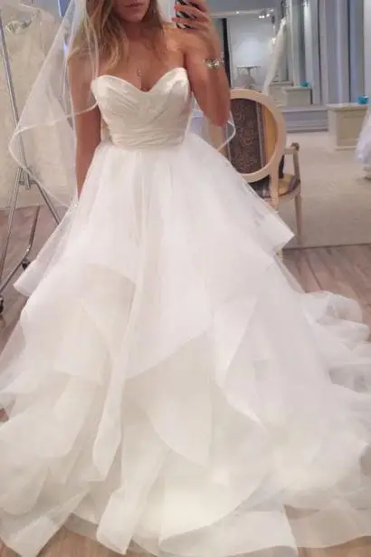 Ivory Sweetheart Strapless Layered Tulle Long Beach Wedding Dress Ruffles Gown | Свадьбы и торжества
