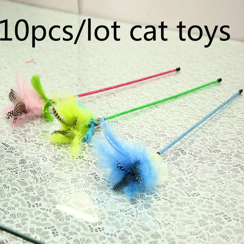 10pcs/lot Classic Cat Tease Toy Pet Cats Teaser Playing Feather Toys