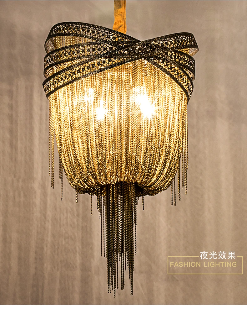 Бронзовый современный алюминиевый люстра-светильник, итальянский дизайн с кисточками, люстра с цепочкой, подвесной светильник ing для гостиной, фойе