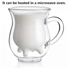 Стеклянная чашка с двойными стенками для молока, форма коровы, чашка для чая, сока, воды, кофе, кружка с ручкой, стеклянная прозрачная банка для вина, пива, кухонная посуда для напитков