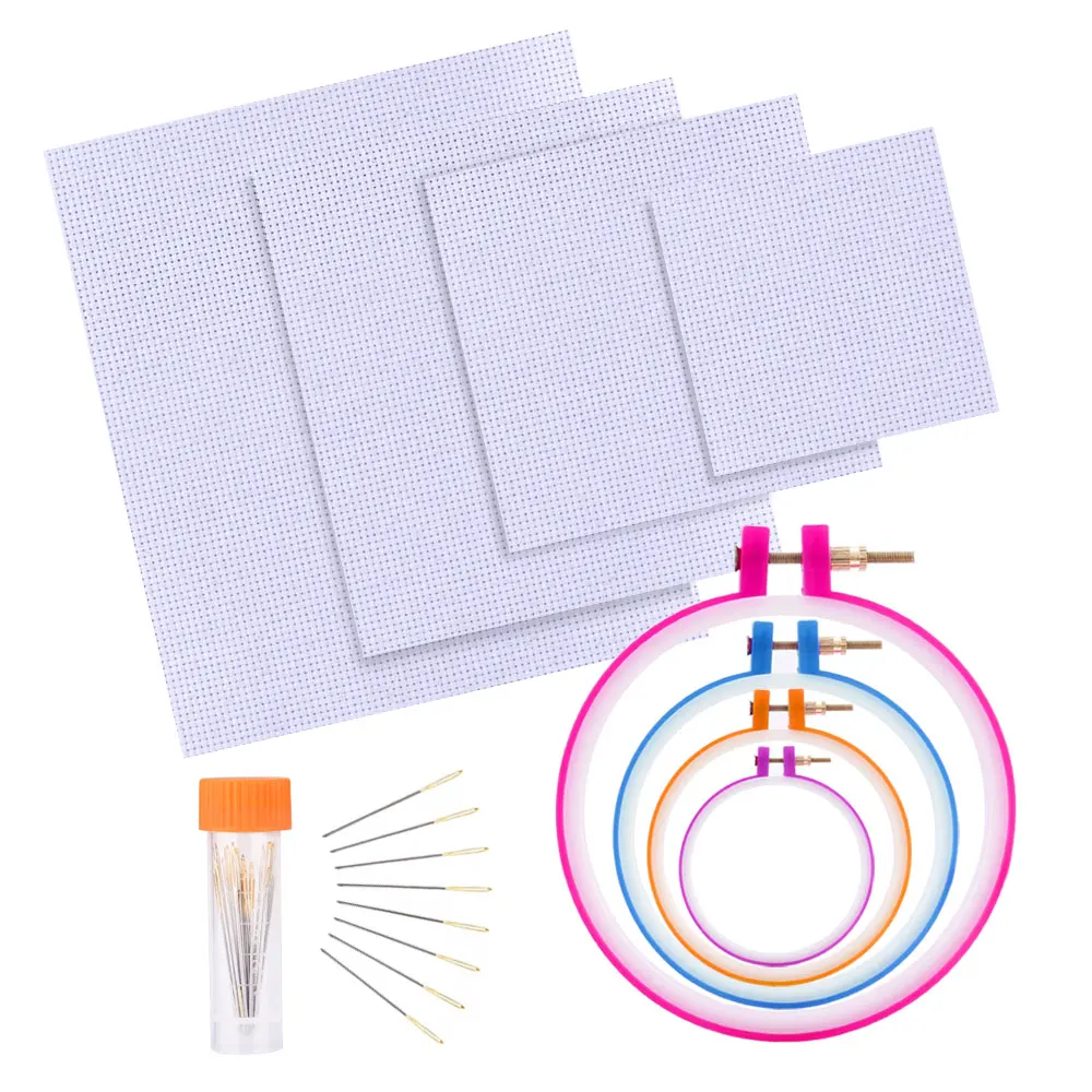 

4pcs Embroidery Hoops 30pcs Needles 4pcs Fabric Cross Stitch Hoop Set Embroidery Circle Ring Frame Sewing Tools Kit Accessories