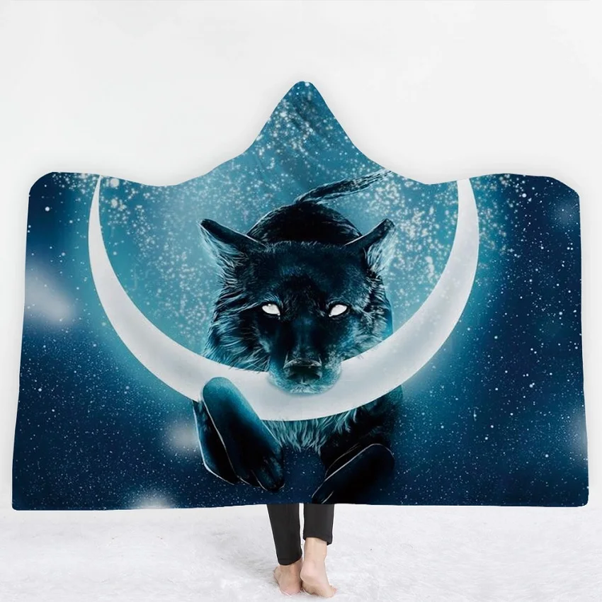 Mylb одеяло с капюшоном микрофибра для взрослых детей Луна Eclipse галактика волк Шерпа флис носимое одеяло - Цвет: 4