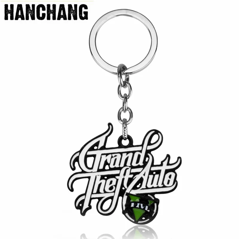 

New 2017 Game Grand Theft Auto 5 Keychain Chaveiro Grand Theft Auto Letter Metal Keyring Key Holder Llaveros