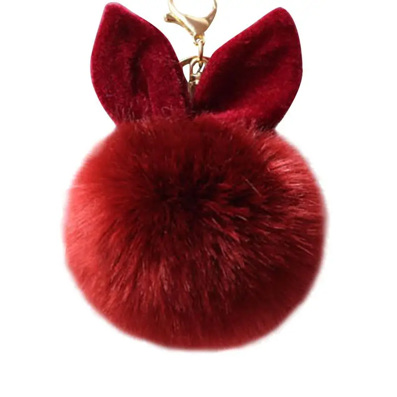 Cute Pom Pom Fur Ball Keychain Rabbit Ear Keyring Bag Charm Decoration
