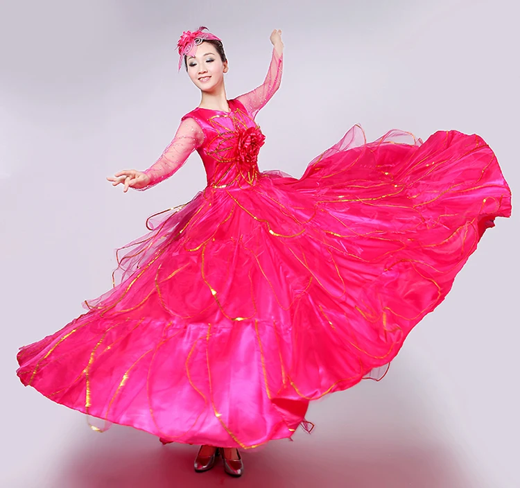 Большой свободное платье команды певица для выступления костюмы Красный цветок diamondchorus танцевальное шоу