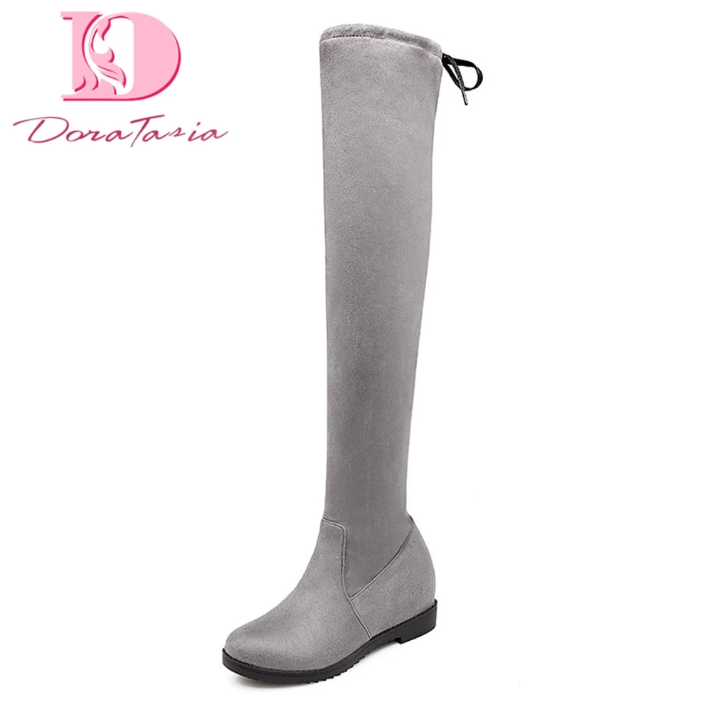 

DoraTasia 2018 Plus Size 30-50 Slip On Hot Sale Add Fur Winter Knee High Boots Woman Shoes Women brand Boots female