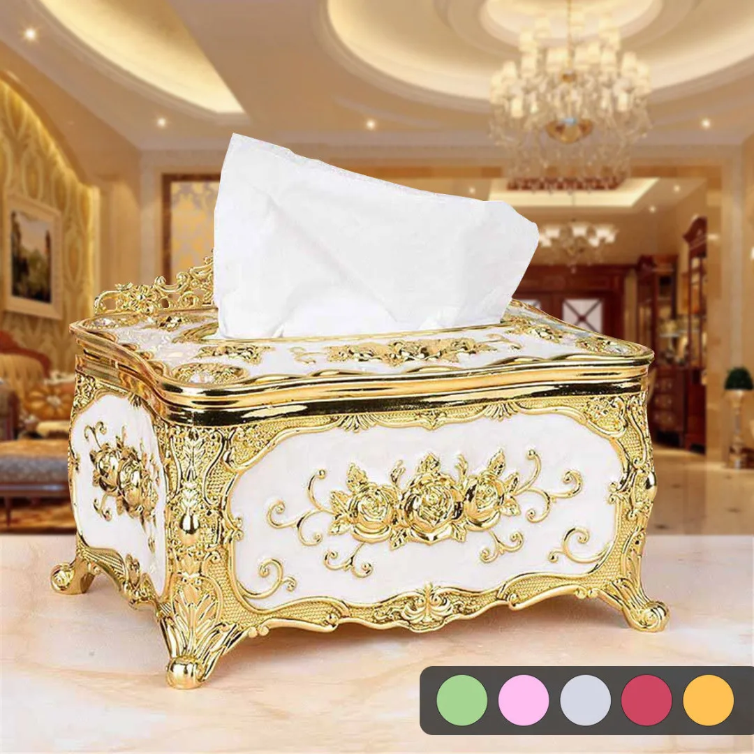 JX-LCLYL Elegant Gold Tissue Box Cover Chic Napkin Case Holder Hotel Home Decor Organizer