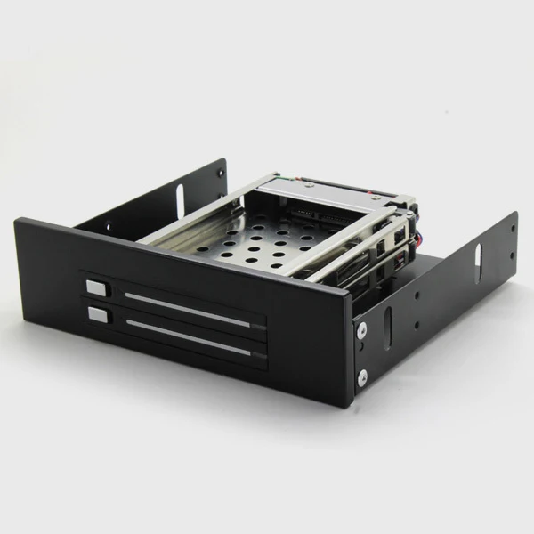 Tool free Serial ATA HDD Rom Trayless Mobile Rack for Dual 2.5" SATA SSD / HDD Hard Disk Drive