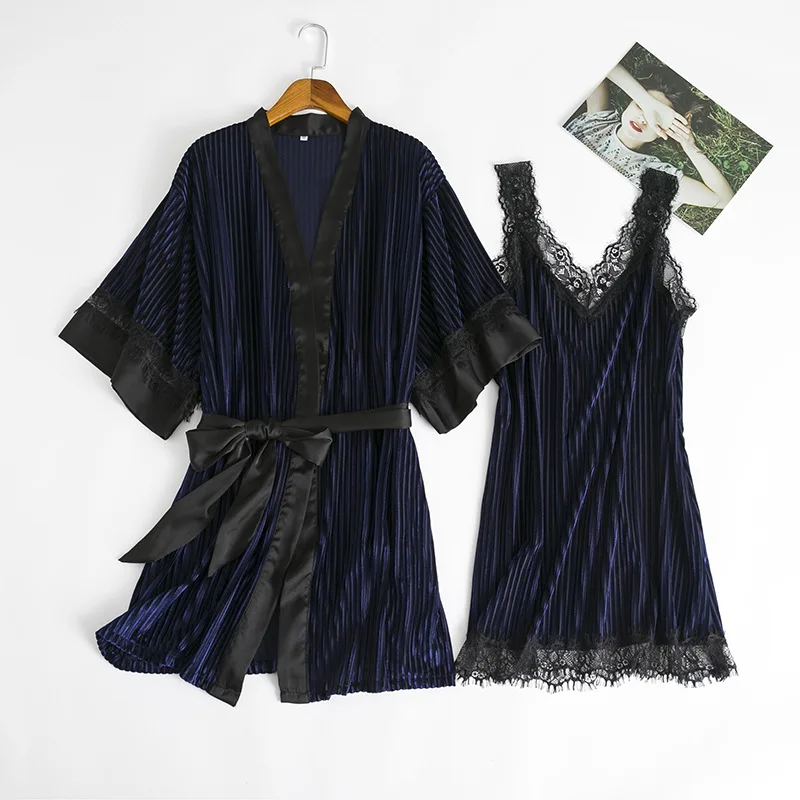 MECHCITIZ, кружевное женское платье и халат, комплекты, модные, роскошные, с рукавом до локтя, осенняя одежда для сна, из двух частей, одежда для сна, бархатный халат и платье